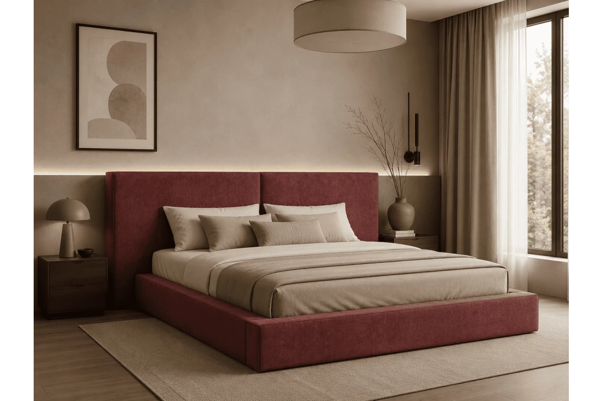 Polsterbett 06 - Beige Bett 180x200 aus Strukturstoff