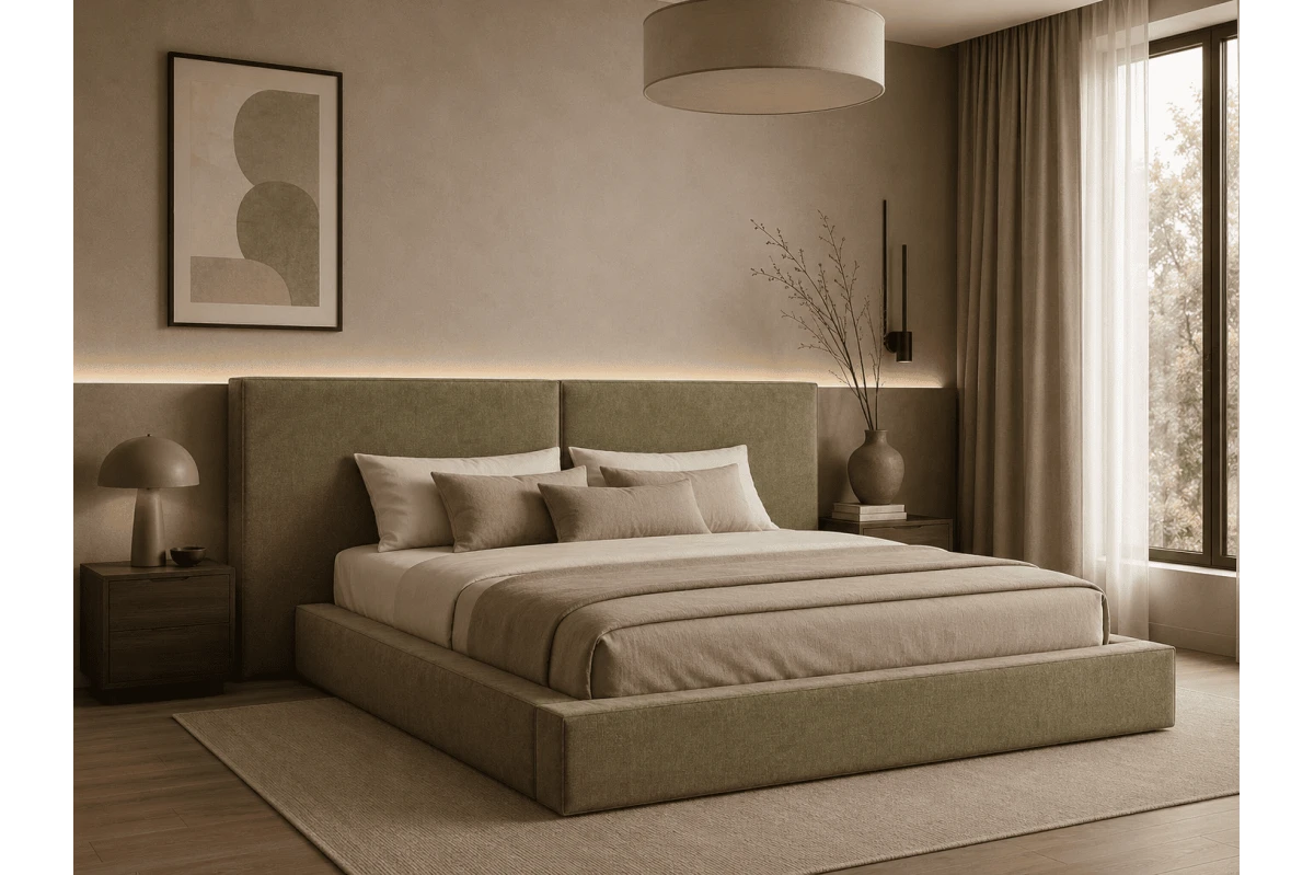 Polsterbett 06 - Beige Bett 180x200 aus Strukturstoff