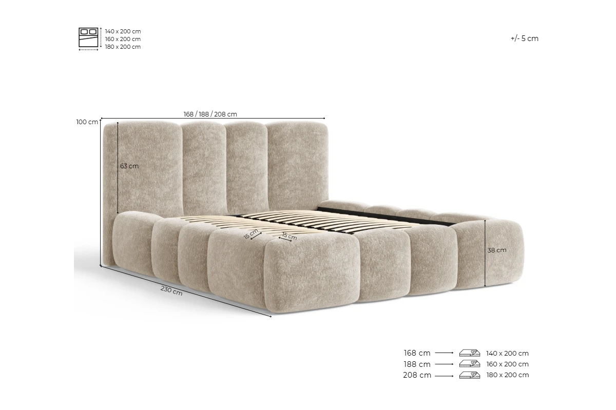 Polsterbett Wolke 26 - Beige Wolkenbett 180x200