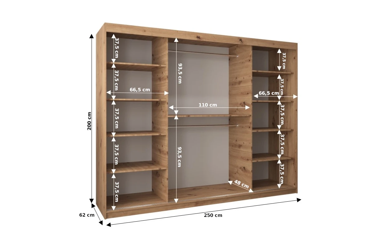 Schwebetürenschrank CYLIO 250 cm - Artisan Eiche