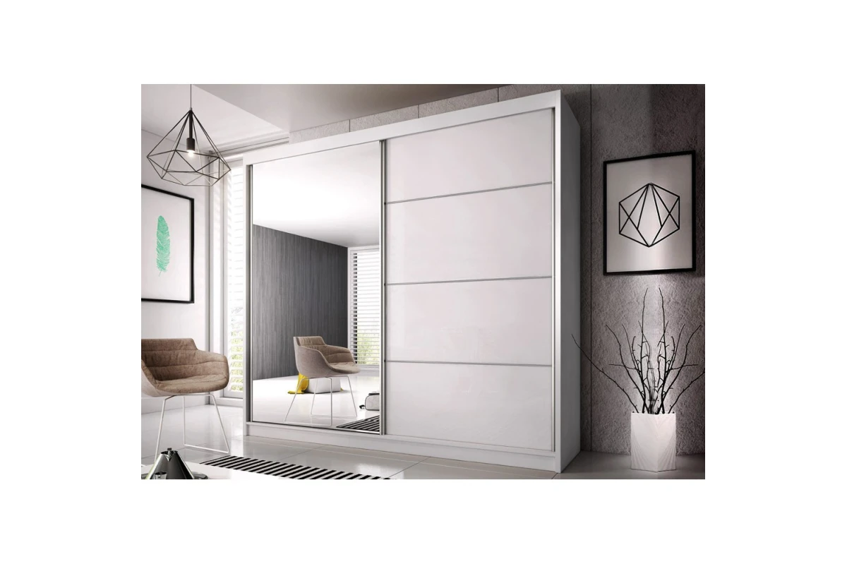 Kleiderschrank Schwebetürenschrank K006 mit Spiegel - 203 mit Spiegel
