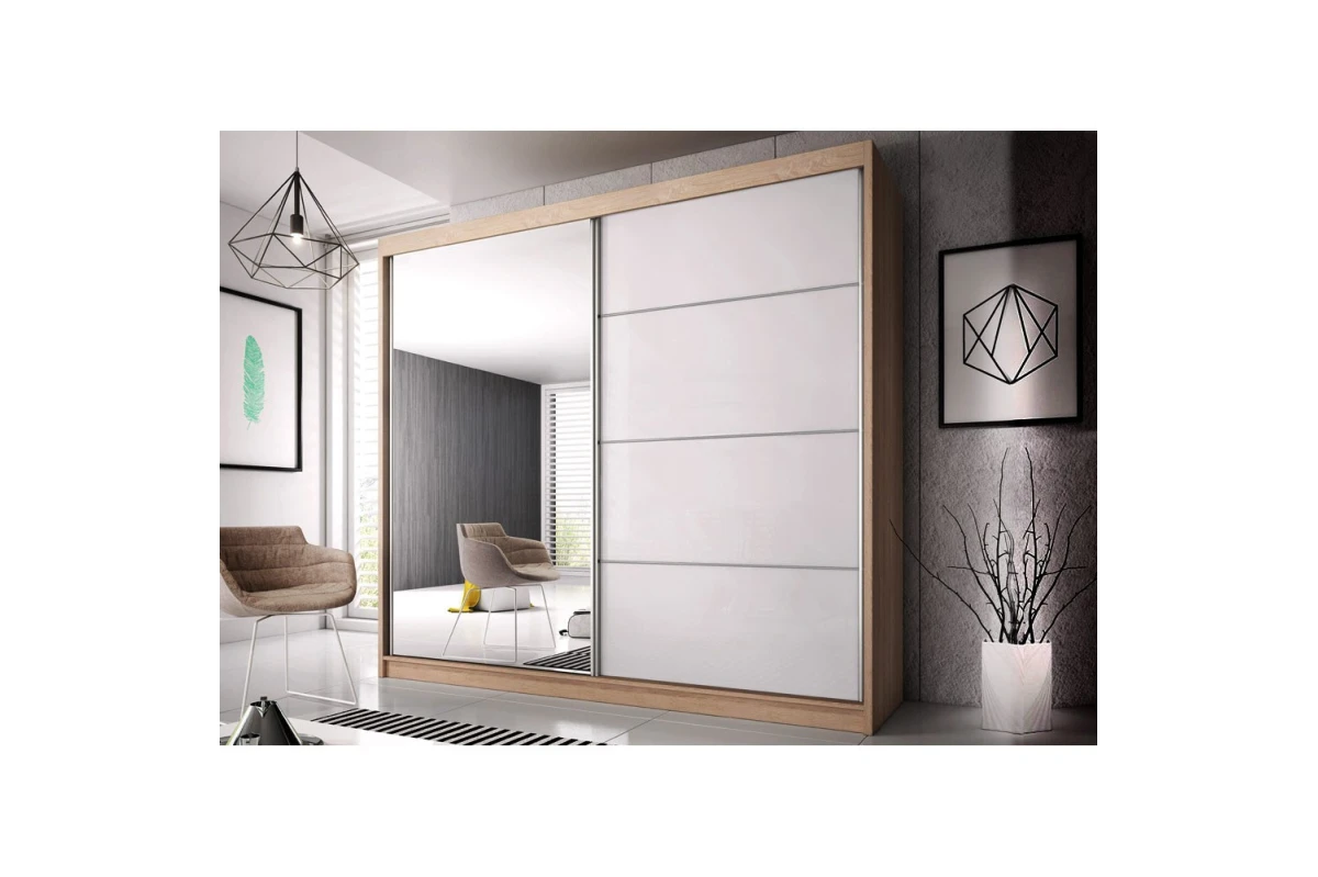 Kleiderschrank Schwebetürenschrank K006 mit Spiegel - 203 mit Spiegel