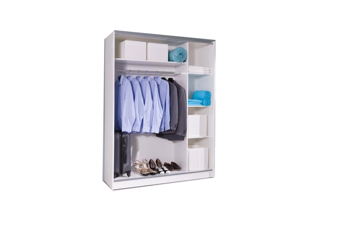 Kleiderschrank Schwebetürenschrank ADA IV 150 - Weiß Matt + Sonoma Eiche