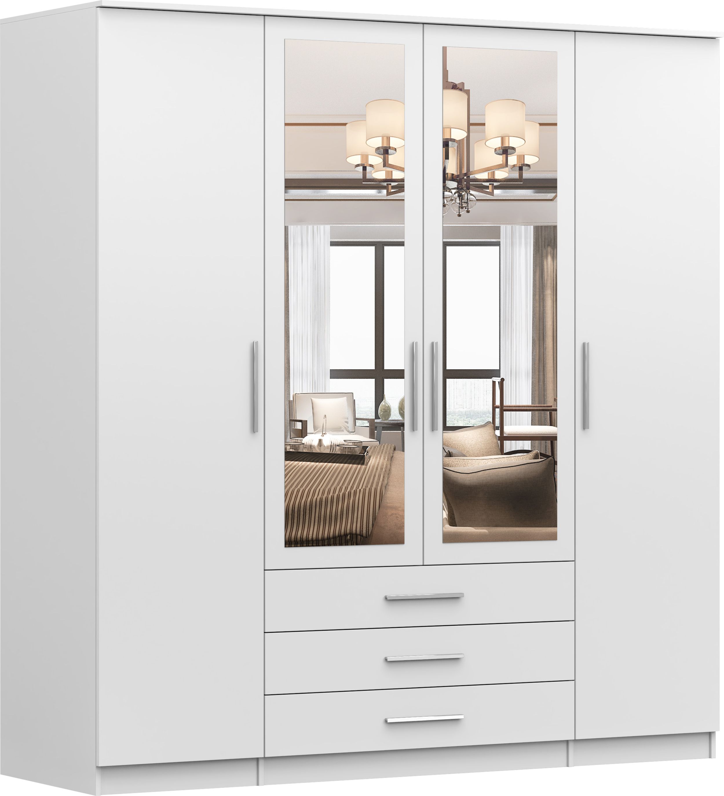 kleiderschrank drehtürenschrank mit spiegel ruth 4d - 200 - weiß